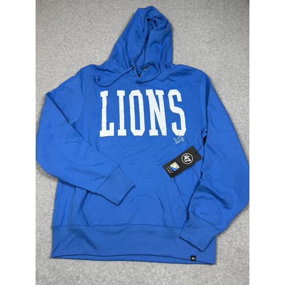 47 Brand Adult Size L NFL Detroit Lions Blue Pullover Hoodie NWT - Picture 1 of 13